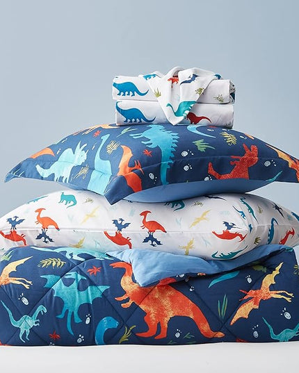 Kids Twin Bedding Comforter Set for Boys, 5 Pieces Soft Lightweight Dinosaur Bedding Twin Set with Sheets, Bed in a Bag, Durable Boys Twin Comforter Set - LeafyLoom