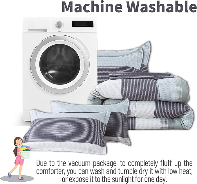 Andency Stripe Comforter Set King Size (104x90 Inch), 3 Pieces Mint Green Patchwork Striped Comforter, Soft Microfiber Down Alternative Comforter Bedding Set with Corner Loops - LeafyLoom