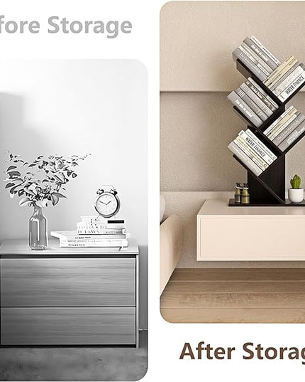 5-Shelf Tree Bookshelf Free Standing Small Book Shelf Narrow Wood Bookcase Floor Standing Book Shelf Modern Book Storage Organizer for Home Office Bedroom Living Room Black - LeafyLoom