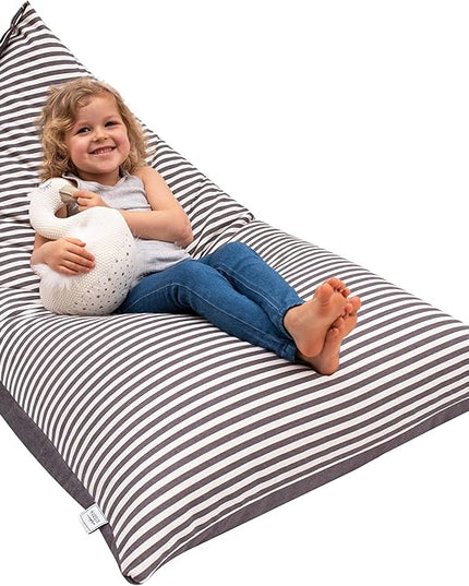 HUDDLE Original Stuffed Animal Bean Bag Storage Large Designer Beanbag Chairs for Kids Teens & Adults | Instant Clutter Clear for Stylish Moms - Stuffed Animal Storage Bean Bag Chair Grey Stripe - LeafyLoom