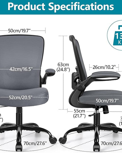 FelixKing Office Chair, Ergonomic Desk Chair Breathable Mesh Chair with Adjustable High Back Lumbar Support Flip-up Armrests, Executive Rolling Swivel Comfy Task Computer Chair for Home Office - LeafyLoom