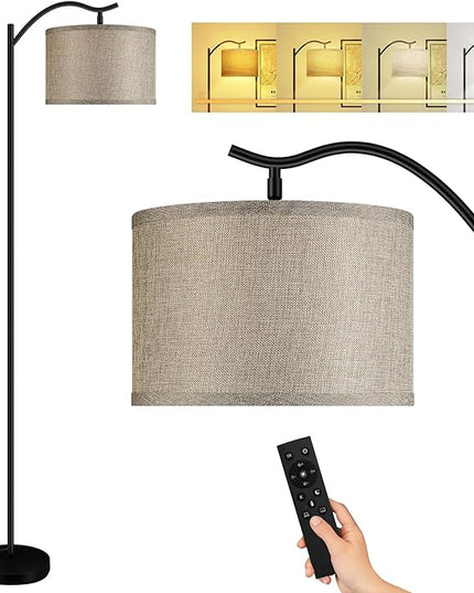 BoostArea Floor Lamp for Living Room,Arc Floor Lamp with Remote Control,Stepless Dimmable Brightness & Colors Temperature 2700k-6500k,Modern Standing Lamp for Bedroom Study Room Office,Jute - LeafyLoom