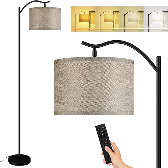 BoostArea Floor Lamp for Living Room,Arc Floor Lamp with Remote Control,Stepless Dimmable Brightness & Colors Temperature 2700k-6500k,Modern Standing Lamp for Bedroom Study Room Office,Jute - LeafyLoom