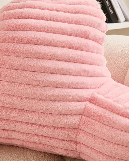 WERDIM Reading Pillow for Sitting in Bed, Faux Fur Back Pillow for Bed Rest, Bed Chair Pillow with Arms and Pockets(Standard, Pink) - LeafyLoom