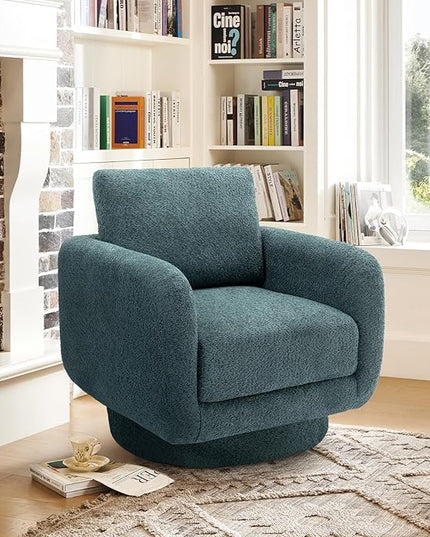 COLAMY Swivel Accent Chairs for Living Room, 32Inches Wide Upholstered Armchair with Plush Back Pillow, Modern Sofa Corner Barrel Chair for Nursery/Living Room/Bedroom-Teal - LeafyLoom