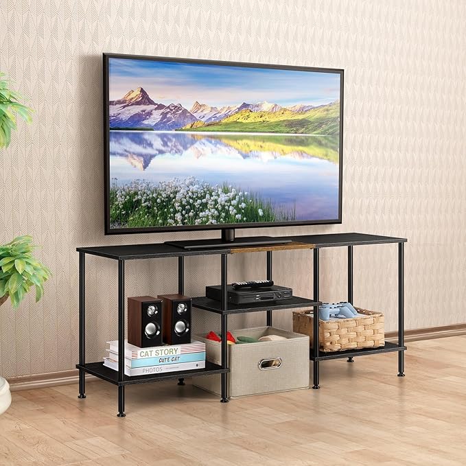 50 Inch TV Stands for Living Room Black Entertainment Center with Storage for 50 43 40 32 Inch TV Console Table for Bedroom Office - LeafyLoom