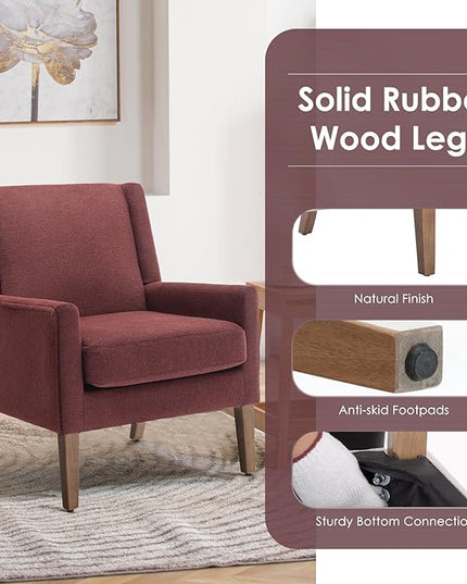 COLAMY Modern Wingback Living Room Chair, Upholstered Fabric Accent Armchair, Single Sofa chair with Lounge Seat and Wood Legs for Bedroom/Office/Reading Spaces, Red - LeafyLoom