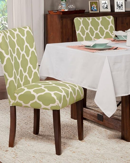 HomePop Parsons Classic Upholstered Accent Dining Chair, Set of 2, Green and Cream Geometric - LeafyLoom