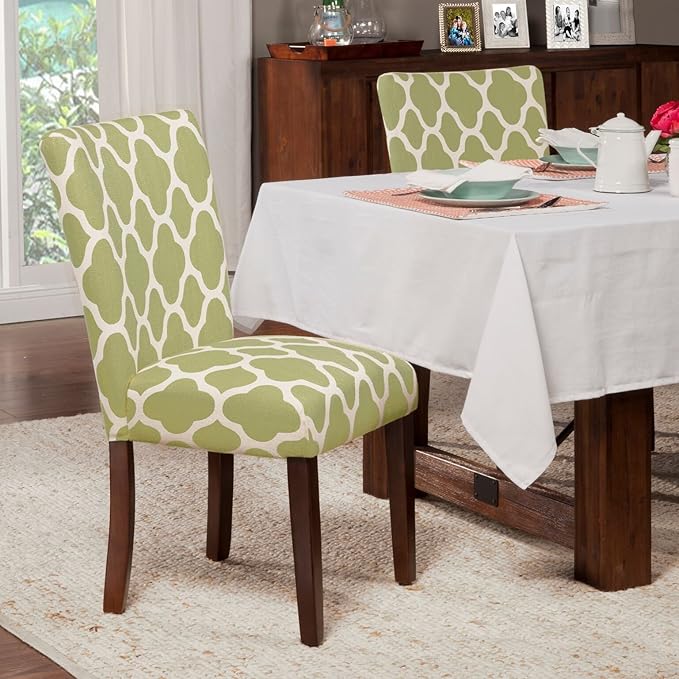 HomePop Parsons Classic Upholstered Accent Dining Chair, Set of 2, Green and Cream Geometric - LeafyLoom