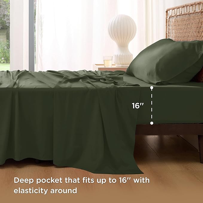 Bedsure Twin Sheets Set, Cooling Sheets Twin Size Bed Set, Rayon Derived from Bamboo, Twin Size Sheets, Breathable & Soft Bed Sheets, Hotel Luxury Silky Bedding Sheets & Pillowcases, Olive green - LeafyLoom