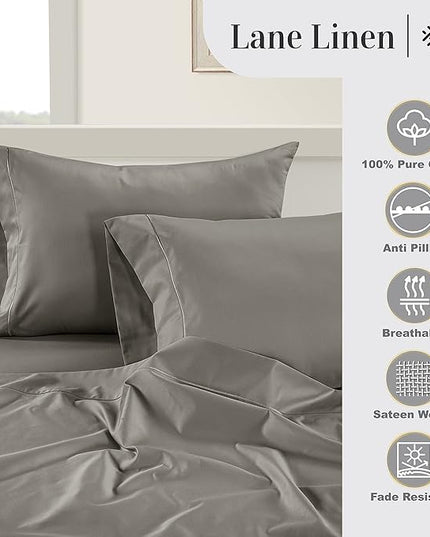 LANE LINEN 100% Egyptian Cotton Twin Sheets Set (3 PC) – 1000 Thread Count – Sateen Weave – Ultra Soft Twin Bed Sheets – Luxury Hotel Bedding – Twin Size Sheets Set with Deep Pockets – Charcoal - LeafyLoom