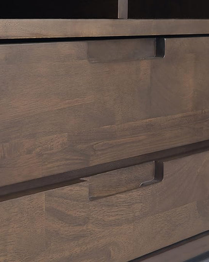 SIMPLIHOME Banting SOLID HARDWOOD 72 Inch Wide Industrial TV Media Stand in Walnut Brown for TVs up to 80 Inch, For the Living Room and Entertainment Center - LeafyLoom