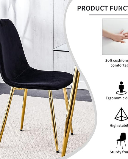 NicBex Dining Chairs Set of 4 Modern Upholstered Velvet Dining Room Kitchen Chairs with Golden Metal Legs,Side Chairs for Dining Room, Kitchen,Living Room, and Restaurants,Black - LeafyLoom