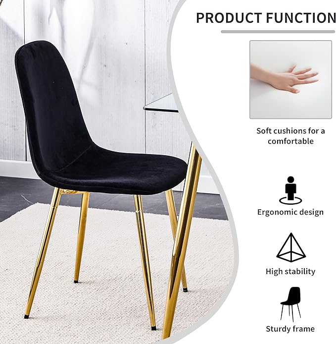 NicBex Dining Chairs Set of 4 Modern Upholstered Velvet Dining Room Kitchen Chairs with Golden Metal Legs,Side Chairs for Dining Room, Kitchen,Living Room, and Restaurants,Black - LeafyLoom