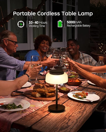 QiMH Battery Operated LED Table Lamp, 5000mAh Waterproof Cordless Desk Lamp with 3 Level Brightness Touch Control, Mini Rechargeable Night Light for Living Room, Bedroom, Outdoor bar (Black) - LeafyLoom
