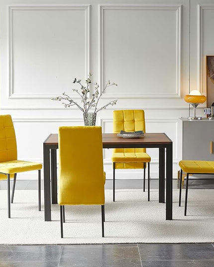 NicBex Dining Table Set for 4 Kitchen Table Set 5-Piece Dining Set Including Velvet High Back Nordic Dining Chair & Creative Design MDF Dining Table for Kitchen, Dining Room, Yellow - LeafyLoom