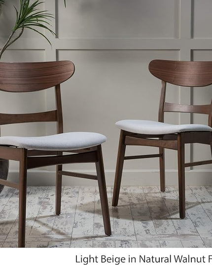 Christopher Knight Home Idalia Dining Chairs, 2-Pcs Set, Rubber Wood, Light Beige / Walnut Finish - LeafyLoom