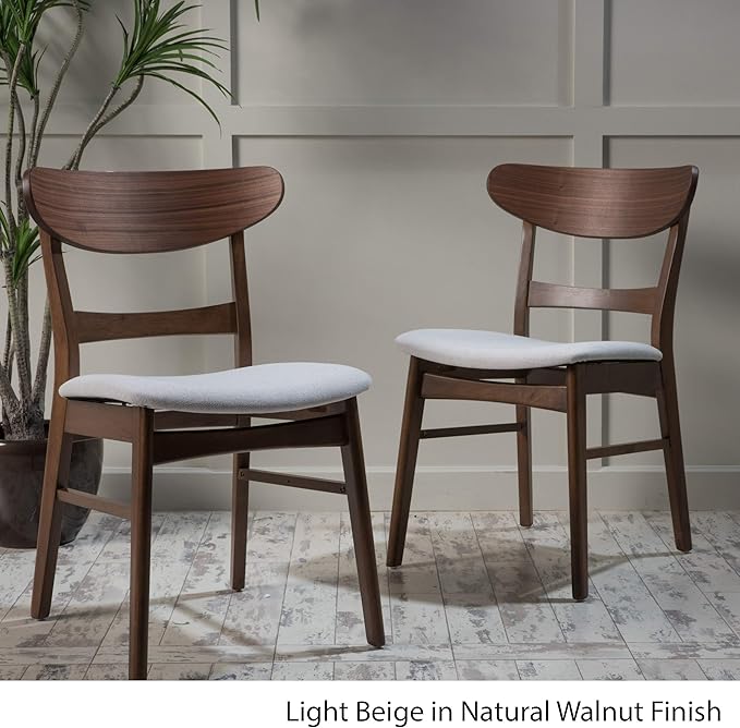 Christopher Knight Home Idalia Dining Chairs, 2-Pcs Set, Rubber Wood, Light Beige / Walnut Finish - LeafyLoom