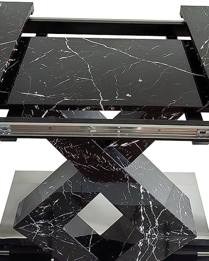 NicBex Dining Table Contemporary Kitchen Table Farmhouse Rustic Square Dining Table, Stretchable, Printed Black Marble Table Top+MDF X-Shape Table Leg with Metal Base, Easy Assembly, Black - LeafyLoom