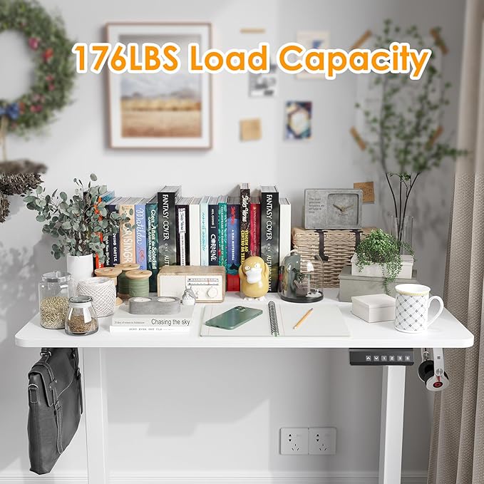 STARY Electric Adjustable Height Sit Stand Home Office Desk with Splice Board, 40x24, White Desktop/White Frame - LeafyLoom