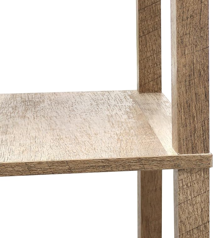 Simple Designs LF1038-WOD 62.5" Modern 3 Tier Standing Floor Lamp Etagere Organizer Storage Shelf with Linen Shade for Home Décor, Living Room, Bedroom, Office, Light Burnt Oak - LeafyLoom