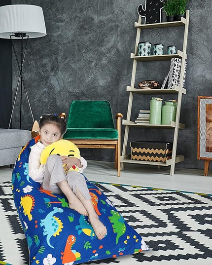 Stuffed Animal Storage Bean Bag Chair Cover, Cotton Blue Dinosaur Plush Toy Storage Stuff and Sit Seat for Kids/Teens/Adults, 52" x 31" Extra Large Triangle Floor Sofa, 200L/52Gal, Cover Only - LeafyLoom