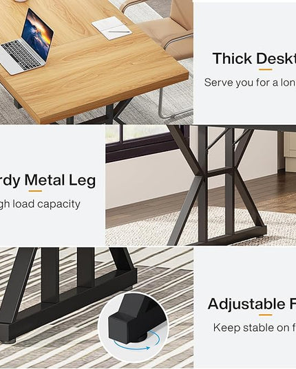 70.8-Inch Large Executive Desk, Modern Computer Office Desk, Wooden Writing Desk Study Table for Home Office - LeafyLoom