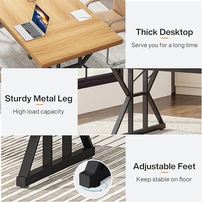 70.8-Inch Large Executive Desk, Modern Computer Office Desk, Wooden Writing Desk Study Table for Home Office - LeafyLoom