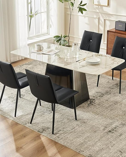 YOUTASTE Black Dining Chairs Set of 2 Modern Upholstered Kitchen Chairs with Back and Metal Legs,Soft Padded Side Chairs Dinner Chairs with Metal Legs for Living Room Bedroom - LeafyLoom