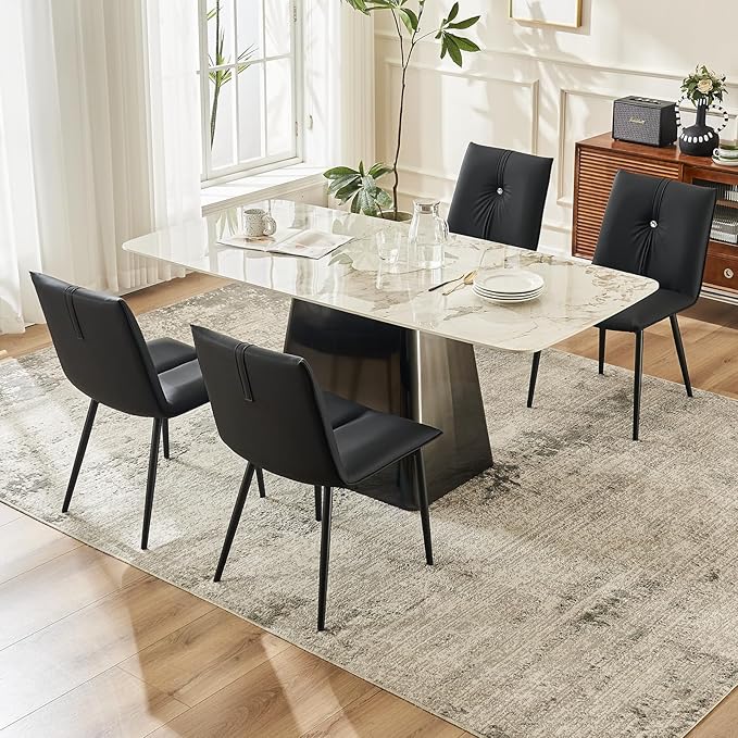 YOUTASTE Black Dining Chairs Set of 2 Modern Upholstered Kitchen Chairs with Back and Metal Legs,Soft Padded Side Chairs Dinner Chairs with Metal Legs for Living Room Bedroom - LeafyLoom
