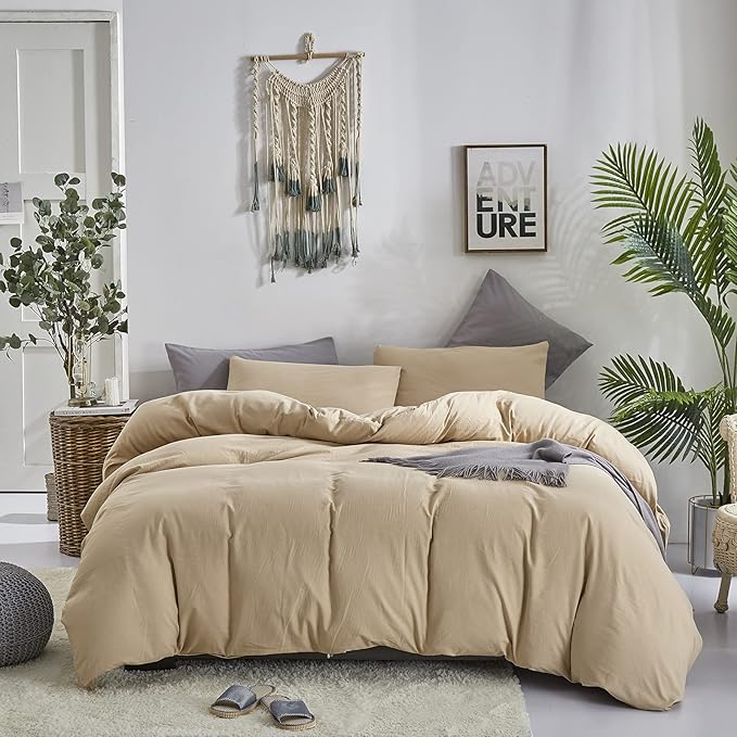 Champagne Comforter Set Queen Beige Bedding Set Women Light Khaki Comforter Set Queen 3 PCs Durable Comforter Queen Khaki Bedding Set Breathable Light Champagne Bed Comforter Set - LeafyLoom