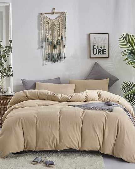 Champagne Comforter Set King Beige Bedding Set Lightweight Women Soft Champagne Blanket 3 PCs Durable Light Khaki Colored Comforter Set King Breathable Bed Comforter Set - LeafyLoom