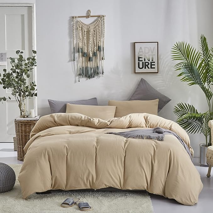 Champagne Comforter Set King Beige Bedding Set Lightweight Women Soft Champagne Blanket 3 PCs Durable Light Khaki Colored Comforter Set King Breathable Bed Comforter Set - LeafyLoom