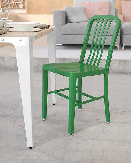 Flash Furniture Commercial Grade Green Metal Indoor-Outdoor Chair - LeafyLoom