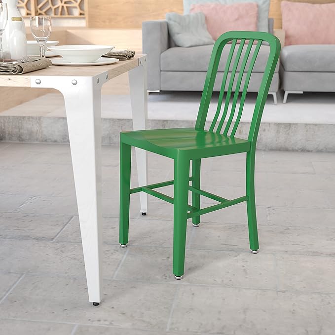 Flash Furniture Commercial Grade Green Metal Indoor-Outdoor Chair - LeafyLoom