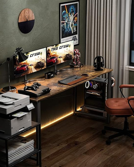 Coleshome 55 Inch Computer Desk, Modern Simple Style Desk for Home Office, Study Student Writing Desk,Vintage - LeafyLoom