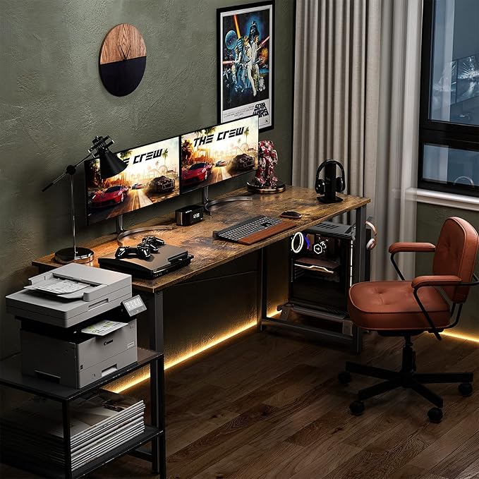 Coleshome 55 Inch Computer Desk, Modern Simple Style Desk for Home Office, Study Student Writing Desk,Vintage - LeafyLoom