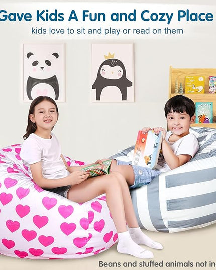 Lukeight Stuffed Animal Storage Bean Bag Chair Cover for Kids, Zipper Beanbag Chair Cover for Organizing Toddler & Kids' Rooms Plush Toys (Heart Velvet, Large) - LeafyLoom