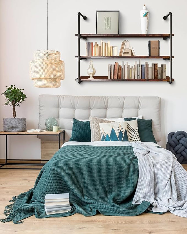 MUZIK 4 Tier Industrial Wall Mount Iron Pipe Shelf, Vintage Industrial Wall Mount Bookshelf Shelving Unit, DIY Open Bookshelf, Shelf Shelves, Kitchen Shelves, 2 Pack 40 Inch, 3/4 Pipe Nipple - LeafyLoom
