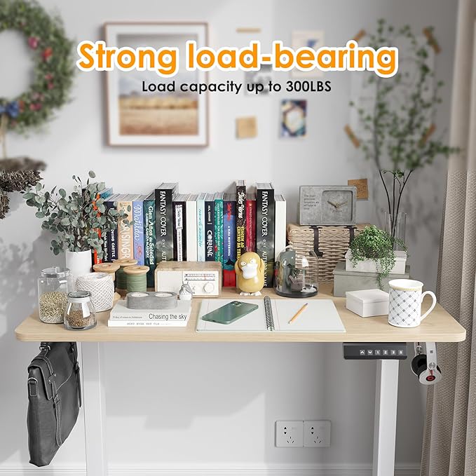 STARY Electric Memory Preset 40 x 24 Inches Adjustable Height Computer Workstation Sit Stand Home Office Desk with Splice Board, 4024, Castin Oak Desktop/White Frame - LeafyLoom