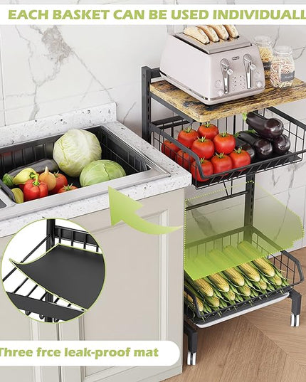 COVAODQ Fruit Basket 4-Tier Adjustable Fruit Vegetable Basket Cart Metal Wire Storage Cart Rolling Pantry Utility Kitchen Cart - LeafyLoom