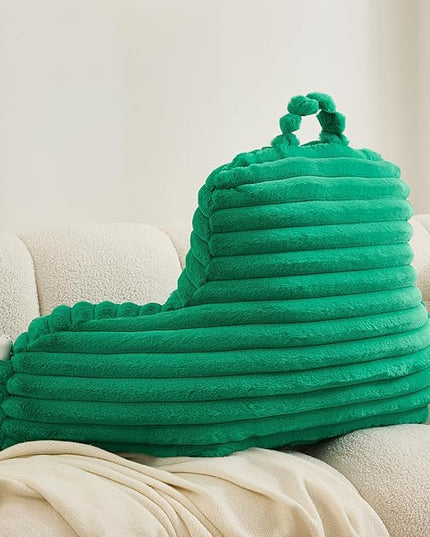 WERDIM Reading Pillow for Sitting in Bed, Faux Fur Back Pillow for Bed Rest, Bed Chair Pillow with Arms and Pockets(Large, Emerald) - LeafyLoom