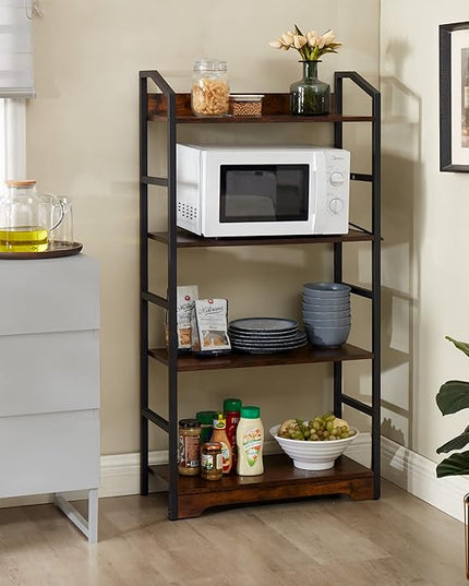 Vagusicc 4 Tier Bookshelf with 2 Storage Baskets, Tall Bookcase Shelf Storage Organizer Wood Book Shelf, Modern Shelf Rack Shelves with Steel Frame, Multipurpose Bookshelf for Bedroom Living Room - LeafyLoom