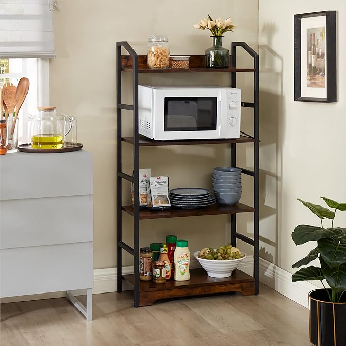 Vagusicc 4 Tier Bookshelf with 2 Storage Baskets, Tall Bookcase Shelf Storage Organizer Wood Book Shelf, Modern Shelf Rack Shelves with Steel Frame, Multipurpose Bookshelf for Bedroom Living Room - LeafyLoom