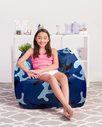 Posh Creations Structured Comfy Bean Bag Chair for Gaming, Reading and Watching TV, Coronado Chair, Nylon - Camo Blue and Light Blue - LeafyLoom