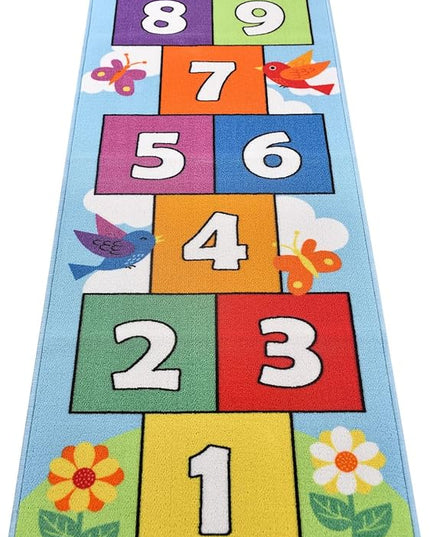 Hop and Count Hopscotch Rug, Kids Floor Play Area Rug Game Carpet Crawl Jump Mat, Children Numbers Learning Non-Slip Rug, Great for Ages 3 to 7 Boys Girls, Home Decor, 26''x78'' - LeafyLoom