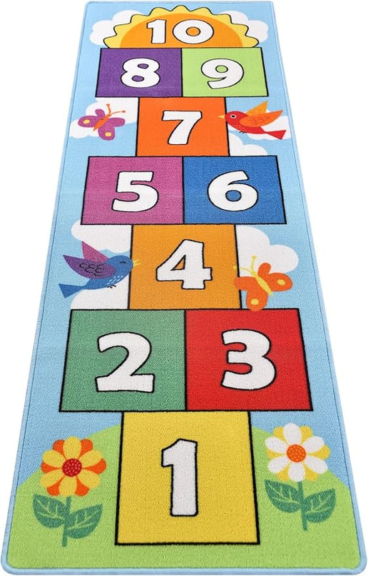 Hop and Count Hopscotch Rug, Kids Floor Play Area Rug Game Carpet Crawl Jump Mat, Children Numbers Learning Non-Slip Rug, Great for Ages 3 to 7 Boys Girls, Home Decor, 26''x78'' - LeafyLoom