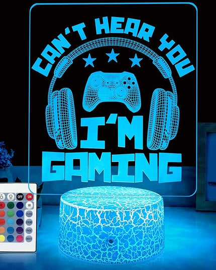 Can't Hear You I'm Gaming Night Light 16 Colors Changing with Remote&Touch Models Bedside Room Video Games Decor 3D Illusion Lamp as Men Gamers Teenagers and Kids Chritmas Birthday Gifts - LeafyLoom