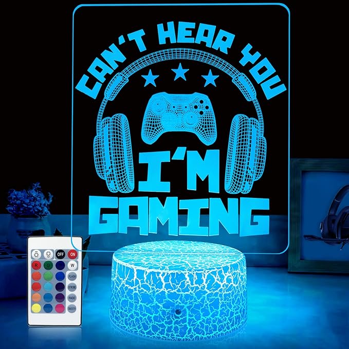 Can't Hear You I'm Gaming Night Light 16 Colors Changing with Remote&Touch Models Bedside Room Video Games Decor 3D Illusion Lamp as Men Gamers Teenagers and Kids Chritmas Birthday Gifts - LeafyLoom