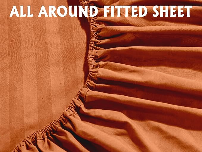 Elegant Comfort Softest and Coziest 6-Piece Sheet Set - 1500 Premium Hotel Quality Microfiber - Deep Pocket, Wrinkle Resistant 6-Piece Damask Stripe Bed Sheet Set, Full, Coral - LeafyLoom